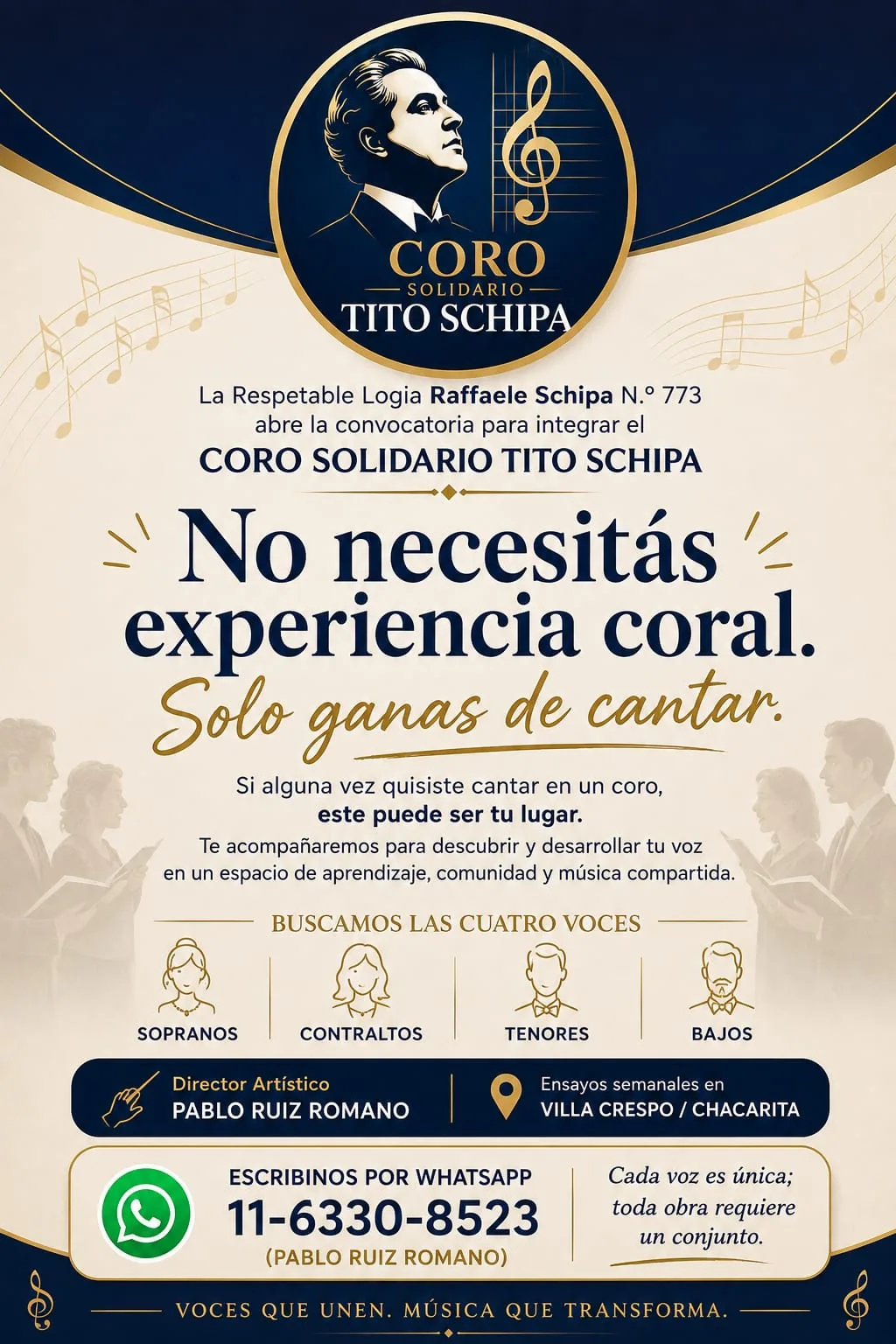 Folleto de la convocatoria del Coro Solidario Tito Schipa